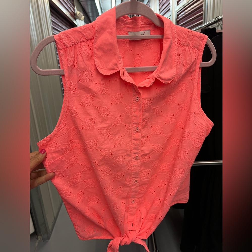 Mark & Spencer Per una Coral Eyelet Button-Front Sleeveless Top New M